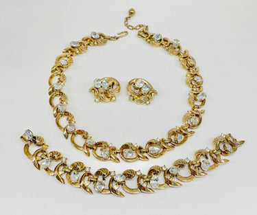 Trifari 3 Piece Gold and Rhinestone Set Jewelry Bloomers and Frocks